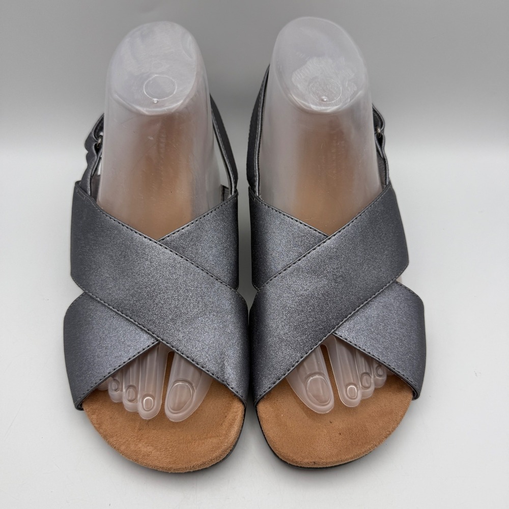 Vionic Mckenna Wedge Sandals Womens 8 Wide Pewter Metallic Crisscross Slingback - Picture 2 of 8